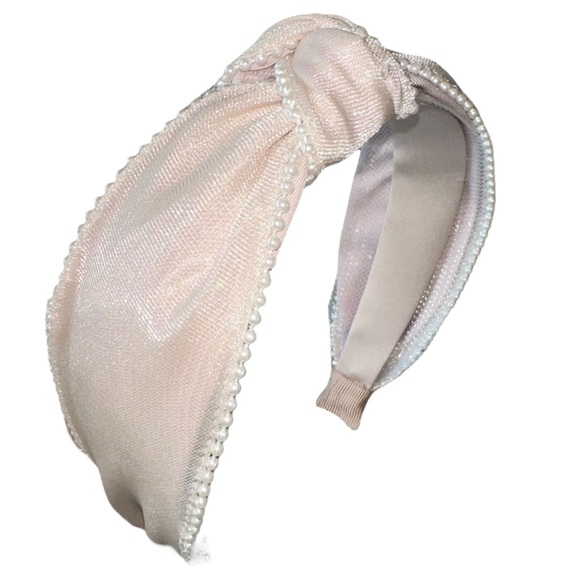 Knotted Womens TopKnot Headband with Side Pearls - Picture 3 of 14